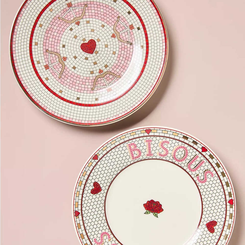 Anthropologie Bistro Tile Stoneware Dessert Plate: Valentine's Edition Set of 4 - Picture 11 of 14